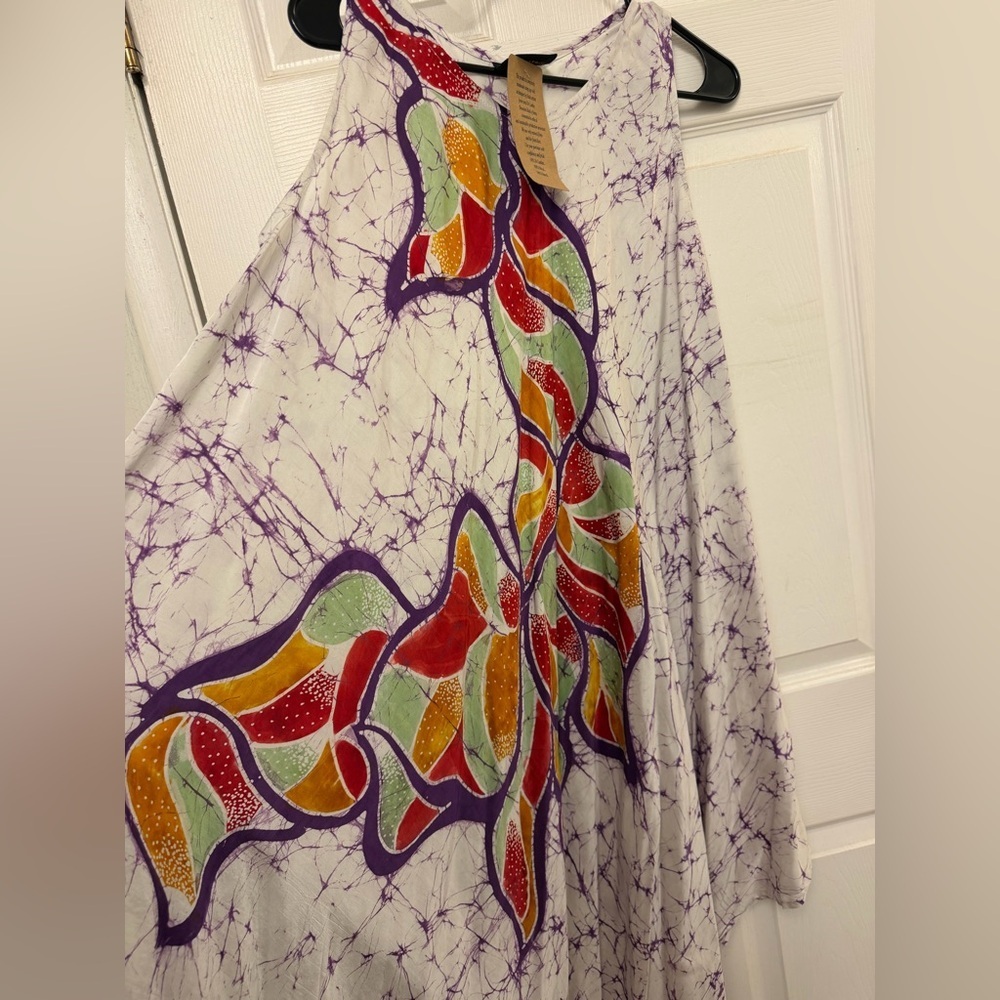 HAND MADE Sleeveless Floral summer Batik Dress - Picture 11 of 12